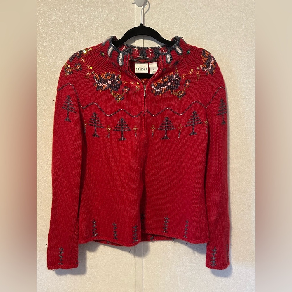 Sag Harbor | Red Holiday Cardigan | Size Medium